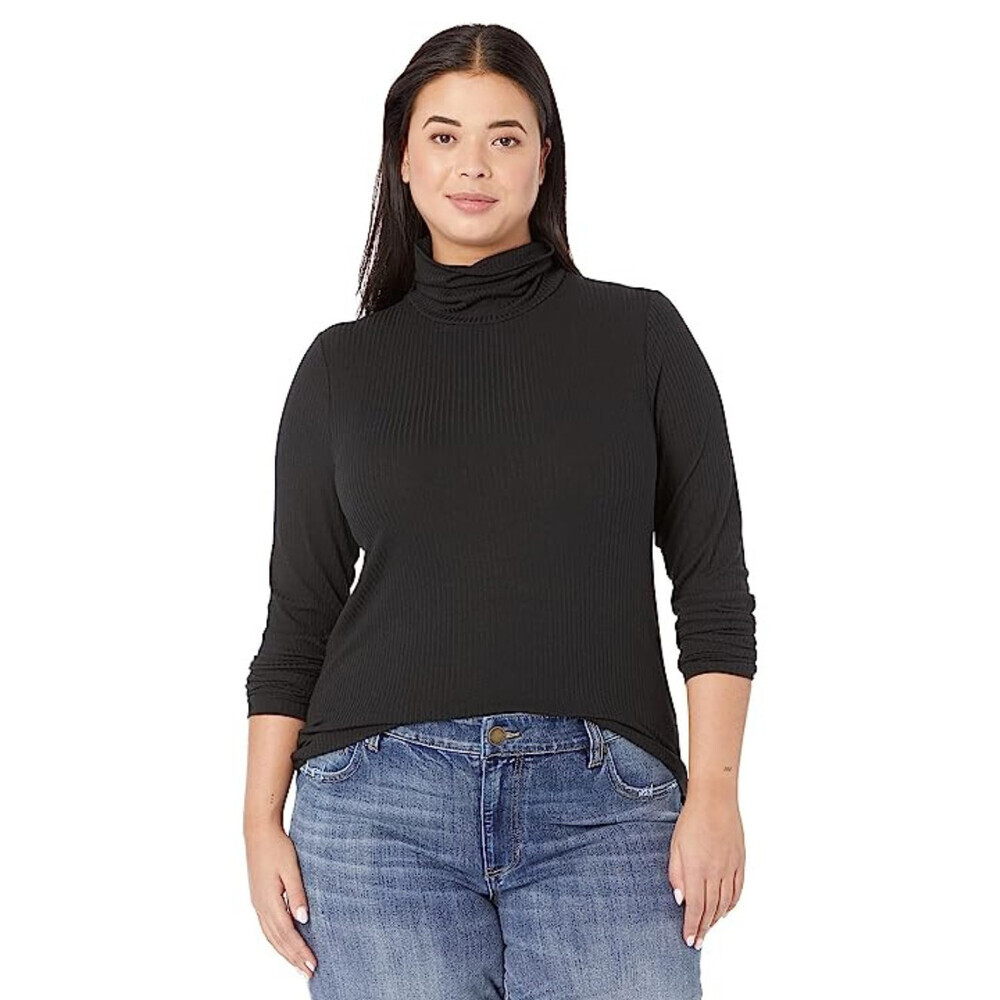 Madewell Top Womens 1X Plus True Black Ribbed Turtleneck Long Sleeve Boho RED713